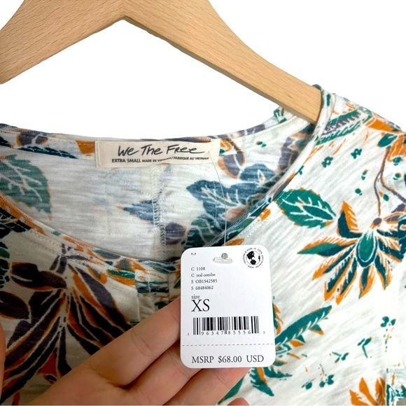 Free People We The Free Dreamed of You Tee in Teal Combo NWT XS with Stretch - Picture 9 of 15